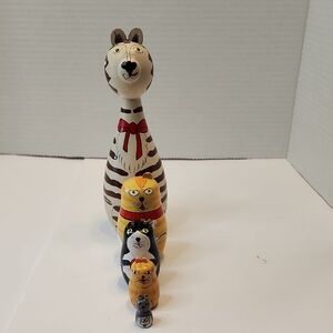 CATS 5 Wooden Nesting  7", 3.5", 2",1.5",7/8" Tall  All Fit Inside Each Other